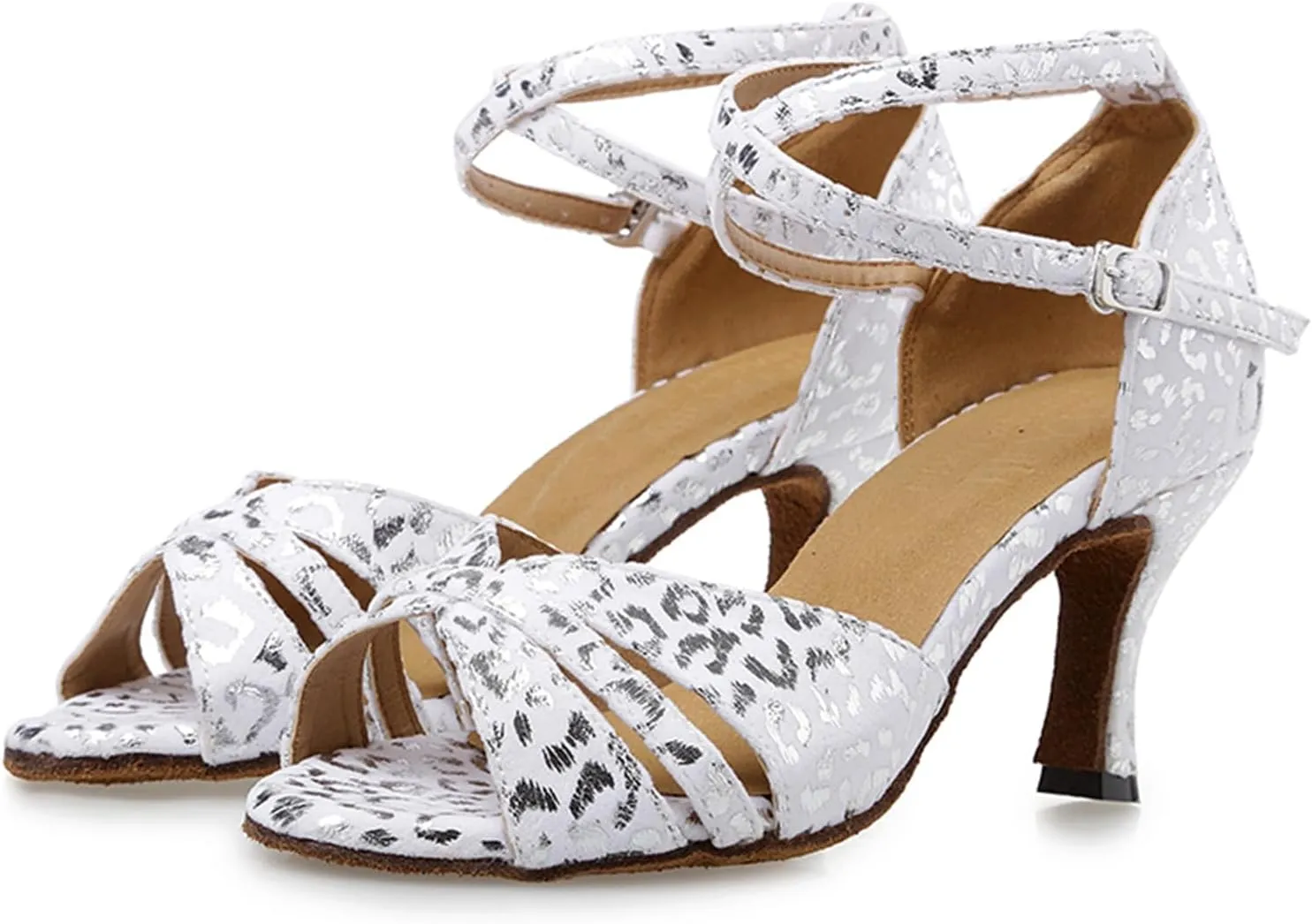 Women's Open Toe Synthetic Latin Ballroom Dance Shoes Salsa Party Wedding Tango Dance Sandals QRX008 Silver US 4
