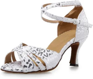 Women's Open Toe Synthetic Latin Ballroom Dance Shoes Salsa Party Wedding Tango Dance Sandals QRX008 Silver US 4
