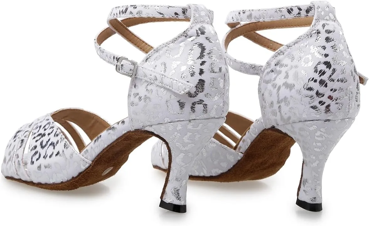 Women's Open Toe Synthetic Latin Ballroom Dance Shoes Salsa Party Wedding Tango Dance Sandals QRX008 Silver US 4