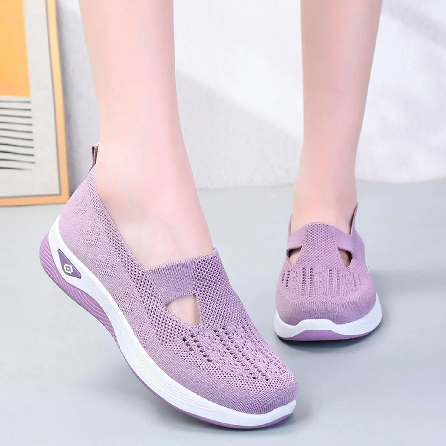Women's Orthopedic Shoes Woven Wide Arch Support Slip-On Orthowalk Sneakers Casual Breathable Soft Anti-Skid Sports Footwear