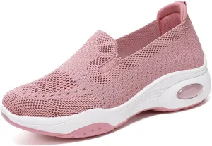 Womens Orthopedic Sneakers Air Cushion Slip On Sneakers Mesh Comfortable Athletic Running Walking Shoes with Arch Support Lightweight Low Top Diabetes Shoes Casual All-Day Comfort Wide Width Loafers