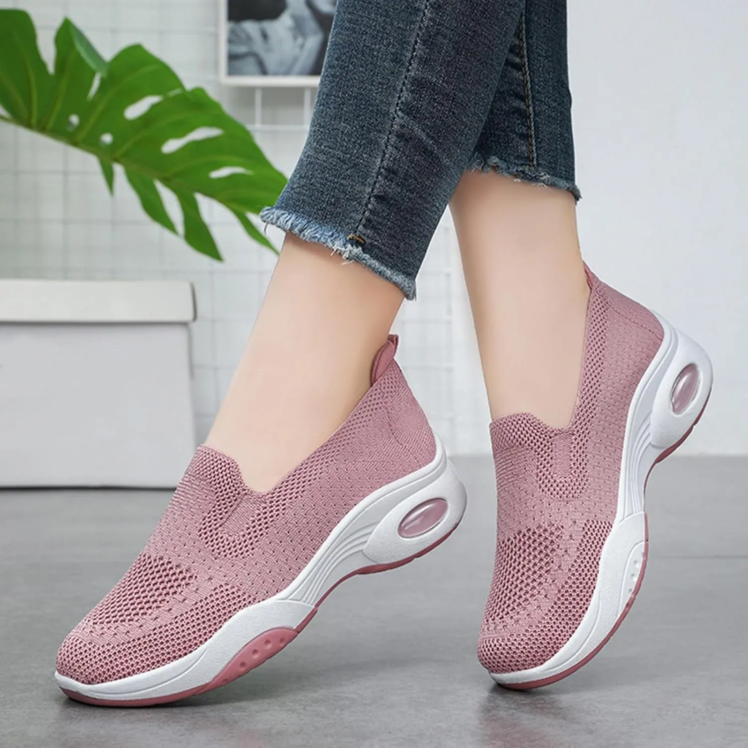 Womens Orthopedic Sneakers Air Cushion Slip On Sneakers Mesh Comfortable Athletic Running Walking Shoes with Arch Support Lightweight Low Top Diabetes Shoes Casual All-Day Comfort Wide Width Loafers
