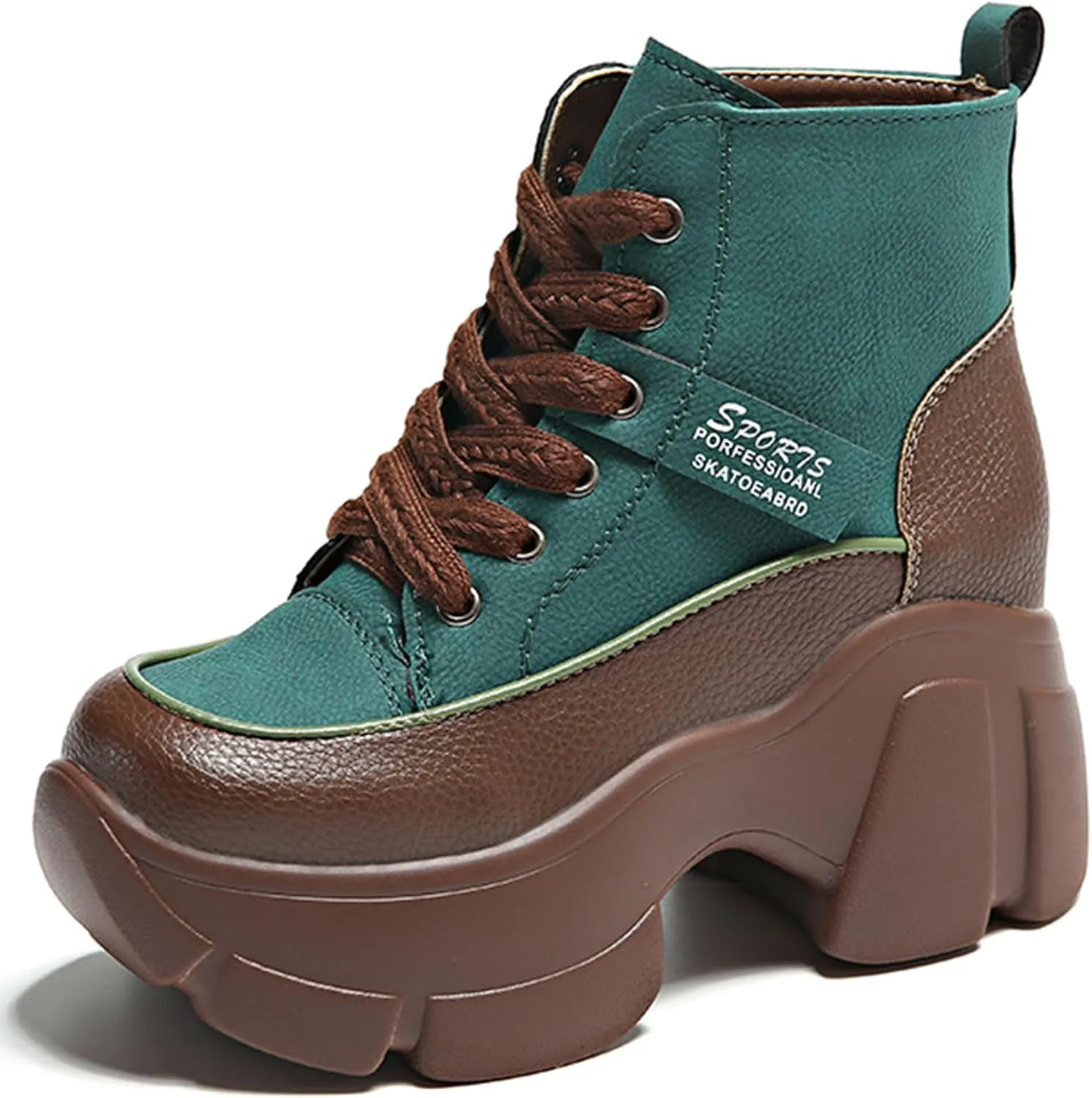 Women's Platform Chunky Lace Up High Top Sneakers Fashion Height Increased Round Toe Leather Casual Dad Shoes Wedge Heel Non-Slip Comfortable Walking Sport Shoes