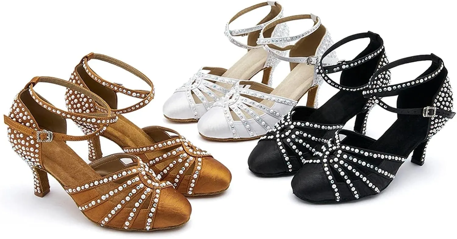Women's Professional Latin Dance Shoes - Soft Soled Salsa Modern Ballroom Sandals, 5CM/2Inch Heel Height