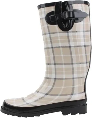 Women's Rain Boots Adjustable Buckle Fashion Mid Calf Wellies Rubber Knee High Snow Multiple Styles