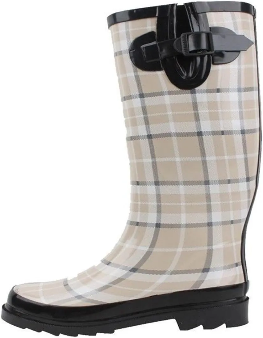 Women's Rain Boots Adjustable Buckle Fashion Mid Calf Wellies Rubber Knee High Snow Multiple Styles