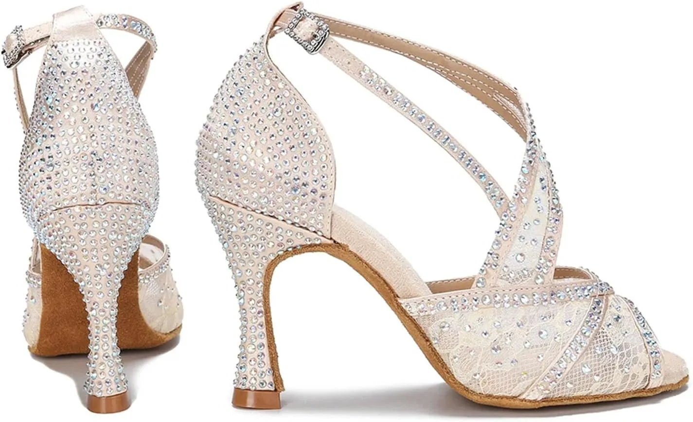 Women's Red Sole Latin Dance Shoes - Tango Ballroom Cuban Heel Rhinestone Sandals, 5CM/2Inch Heel Height