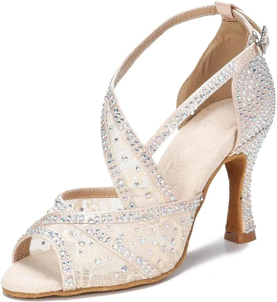Women's Red Sole Latin Dance Shoes - Tango Ballroom Cuban Heel Rhinestone Sandals, 5CM/2Inch Heel Height
