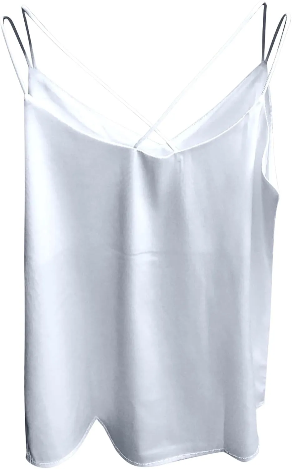 Womens Silk Satin Camisole Tank Tops V Neck Spaghetti Strap Blouses Back Sleeveless Shirt Half Top