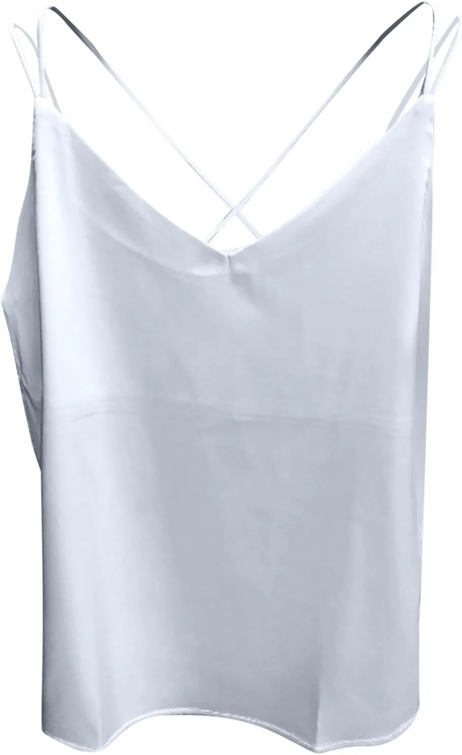 Womens Silk Satin Camisole Tank Tops V Neck Spaghetti Strap Blouses Back Sleeveless Shirt Half Top
