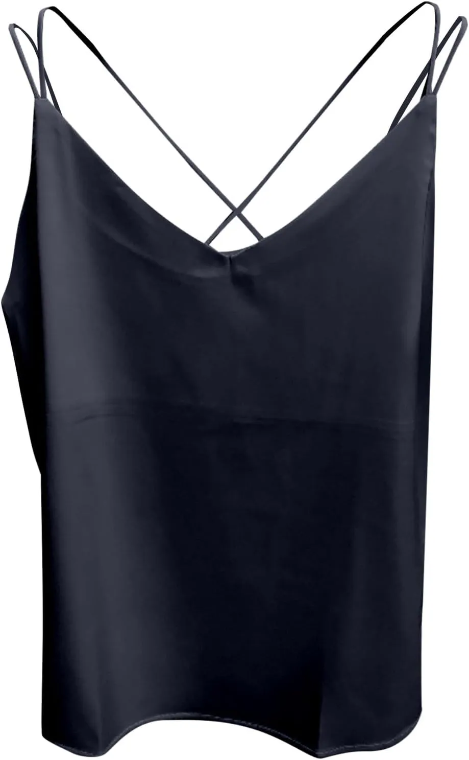 Womens Silk Satin Camisole Tank Tops V Neck Spaghetti Strap Blouses Back Sleeveless Shirt Half Top