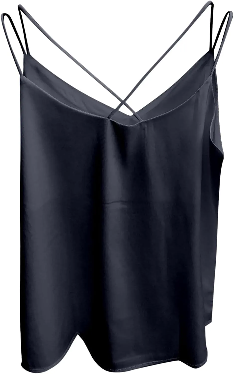 Womens Silk Satin Camisole Tank Tops V Neck Spaghetti Strap Blouses Back Sleeveless Shirt Half Top