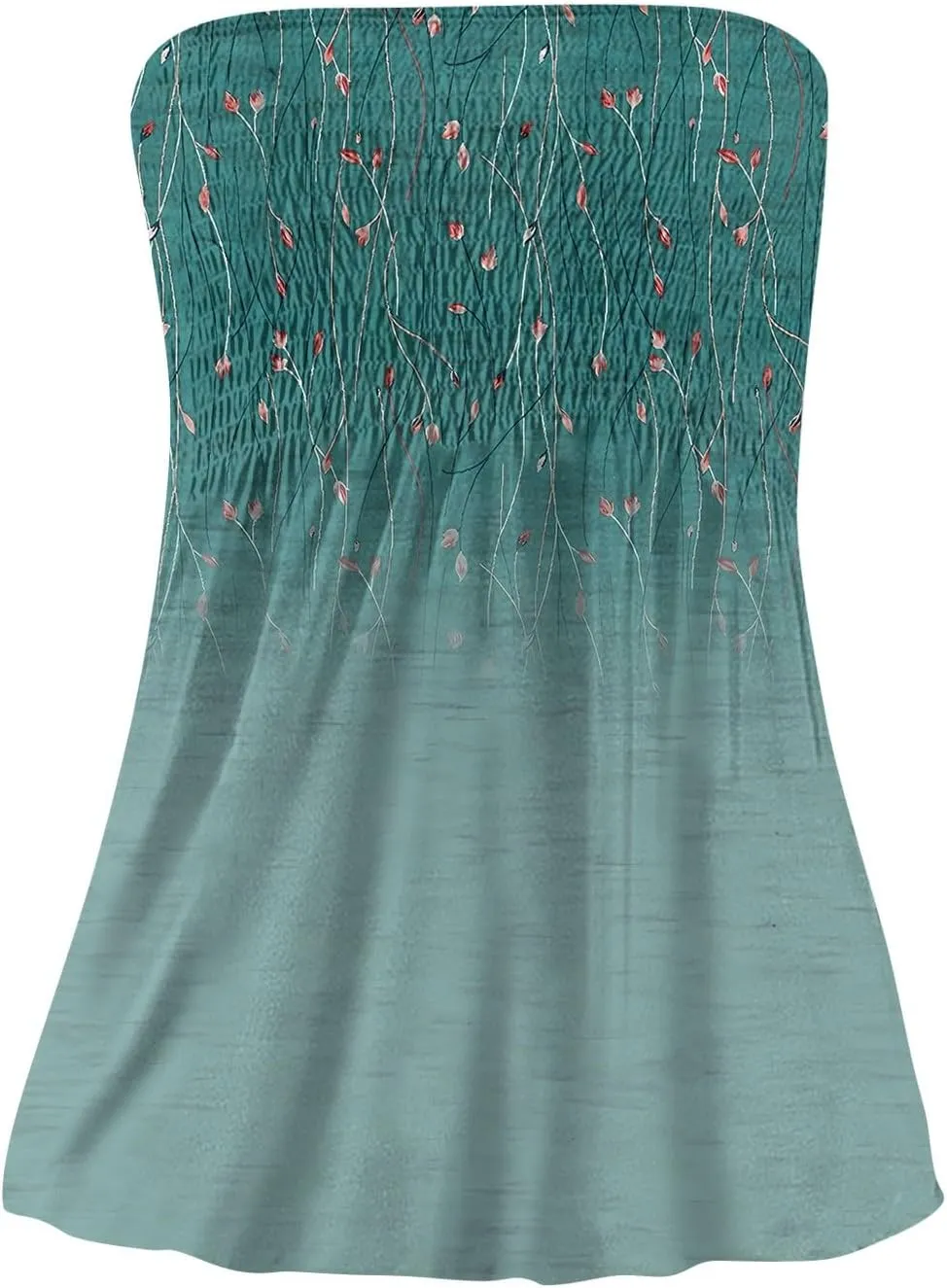 Womens Strapless Bandeau Tank Tops Tube Tops Floral Tanks Smocked Ruffled Backless Casual Summer Sleeveless Shirts