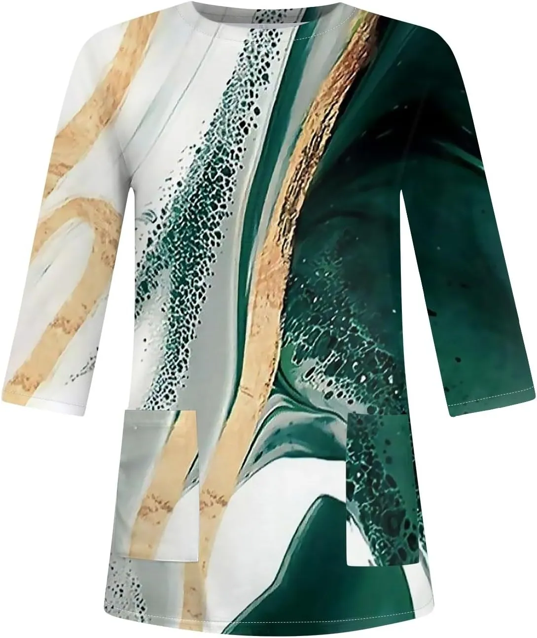 Womens Summer 3/4 Length Sleeve Tunic Tops Trendy Plus Size Flowy Long Sleeve Shirts Casual Elegant Floral Blouses
