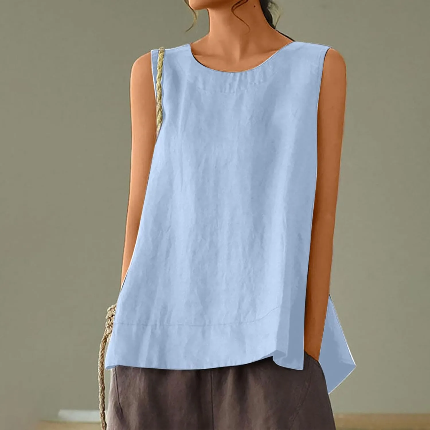 Women's Summer Tank Top Loose Fit Sleeveless Crewneck Shirts Soft Flowy Tunic Tops Beach Vacation Outfits