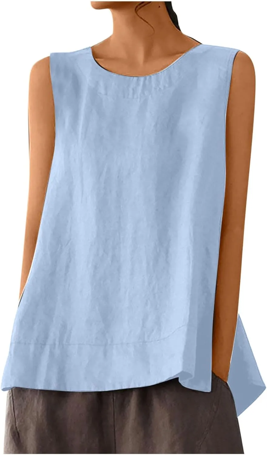 Women's Summer Tank Top Loose Fit Sleeveless Crewneck Shirts Soft Flowy Tunic Tops Beach Vacation Outfits