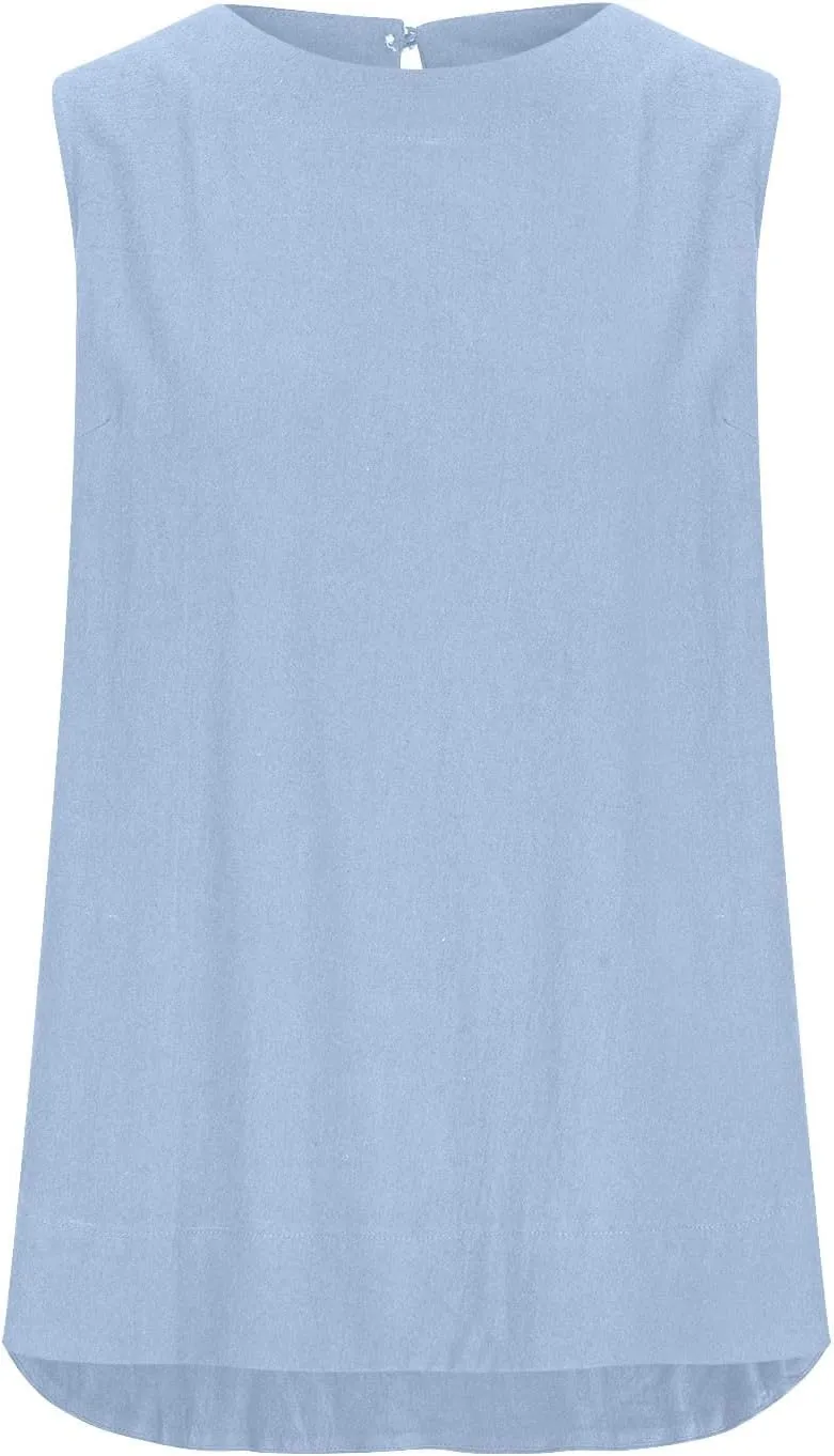 Women's Summer Tank Top Loose Fit Sleeveless Crewneck Shirts Soft Flowy Tunic Tops Beach Vacation Outfits