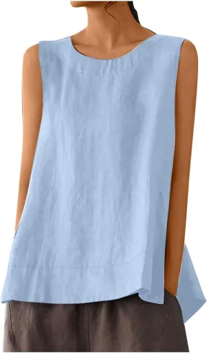 Women's Summer Tank Top Loose Fit Sleeveless Crewneck Shirts Soft Flowy Tunic Tops Beach Vacation Outfits