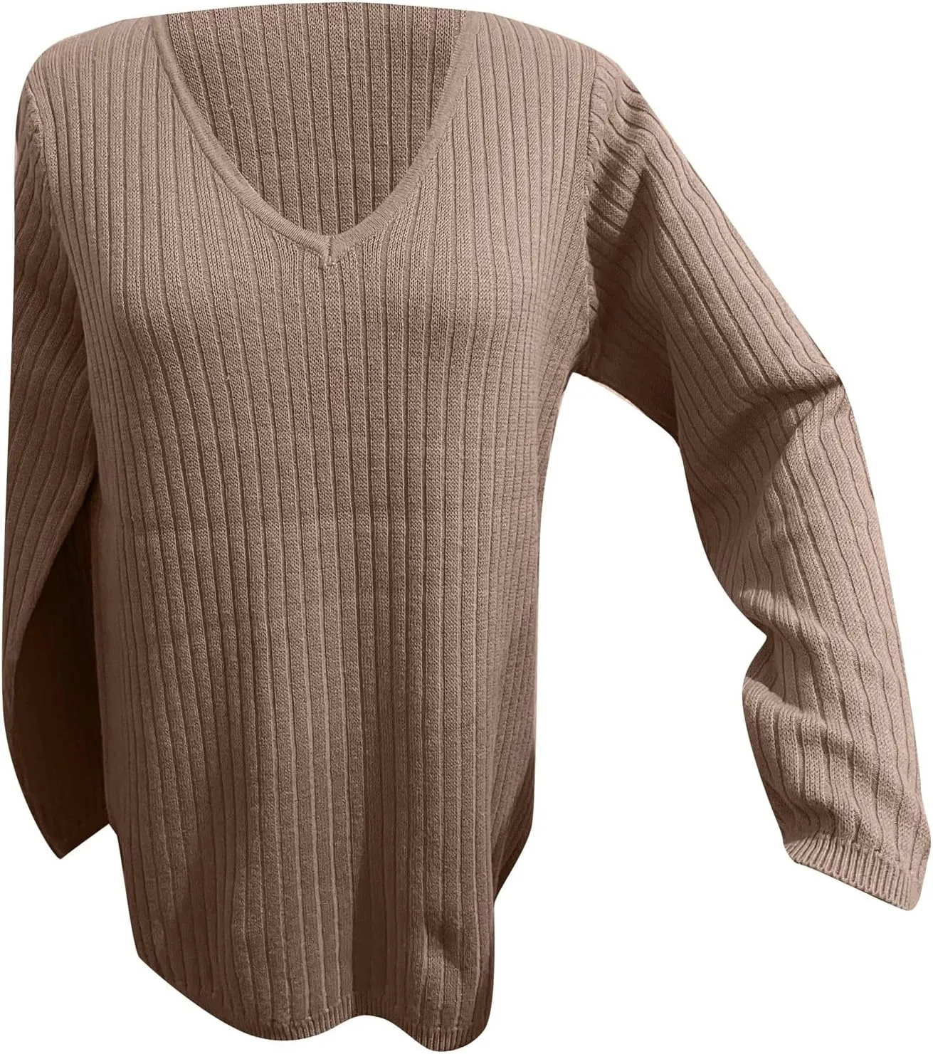 Women's Sweaters 2024 Fall Casual V Neck Solid Color Pullover Sweater Ribbed Slim Fit Basic Clothes Blouses