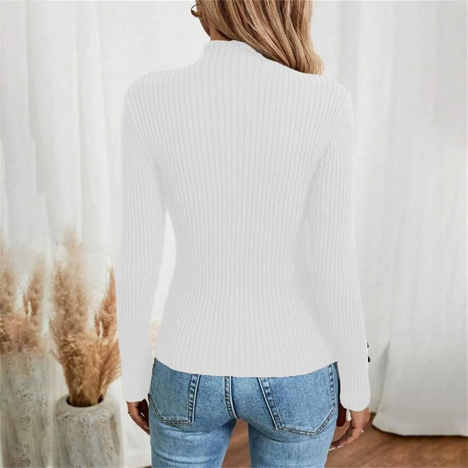 Womens Sweaters Trendy Casual Turtleneck Long Sleeve Shirts Warm Soft Slim Knit Sweater