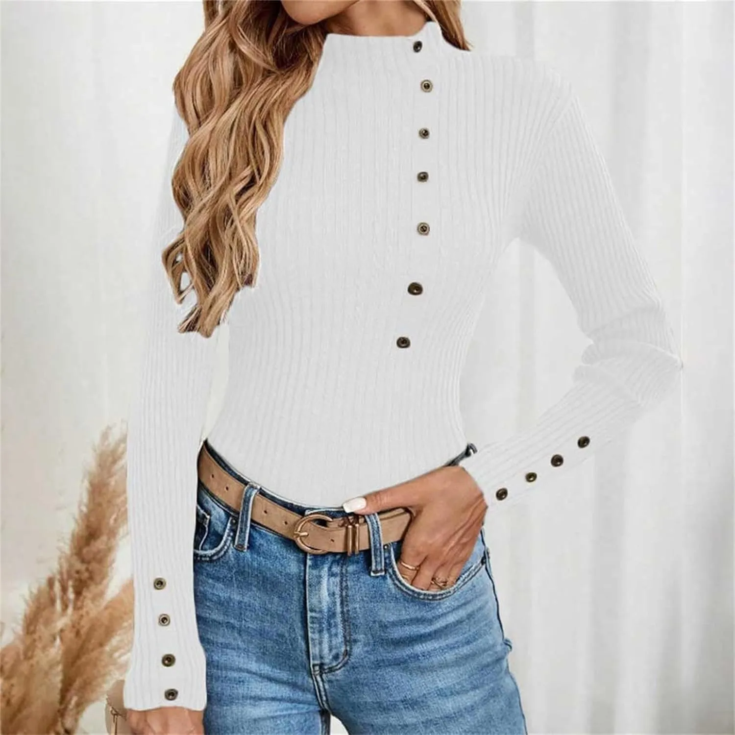 Womens Sweaters Trendy Casual Turtleneck Long Sleeve Shirts Warm Soft Slim Knit Sweater