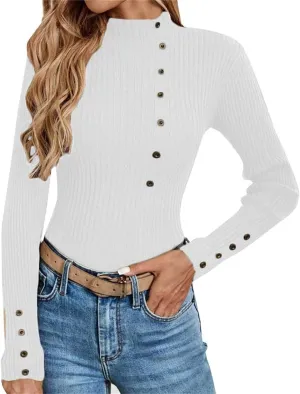Womens Sweaters Trendy Casual Turtleneck Long Sleeve Shirts Warm Soft Slim Knit Sweater
