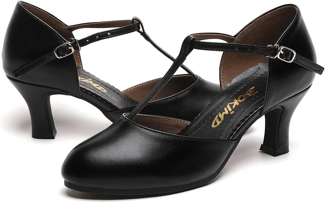 Women's T-Strap Latin Salsa Dance Heels Non-Slip Ballroom Character Shoes Wedding Prom Pumps