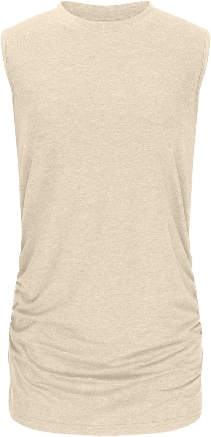Women's Tank Tops Sleeveless Crew Neck Tee Shirts Summer Solid Color Semi Casual Tops Loose Fit Basic T Shirts