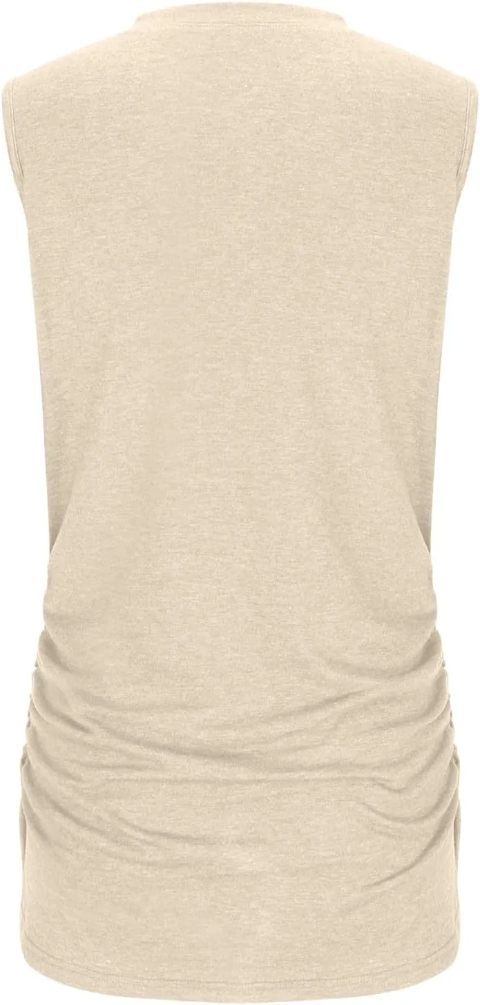 Women's Tank Tops Sleeveless Crew Neck Tee Shirts Summer Solid Color Semi Casual Tops Loose Fit Basic T Shirts