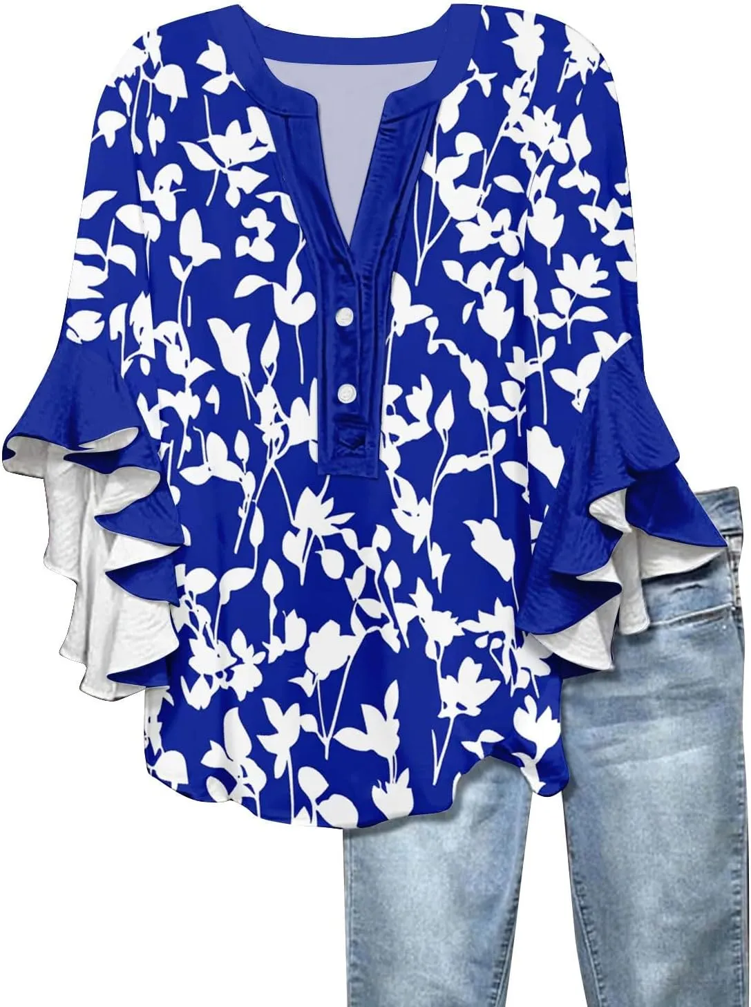 Womens Tops 3/4 Sleeve Shirts V Neck Loose Casual Tshirts Basic Soft Summer Tees
