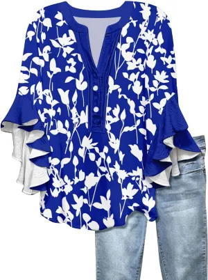 Womens Tops 3/4 Sleeve Shirts V Neck Loose Casual Tshirts Basic Soft Summer Tees
