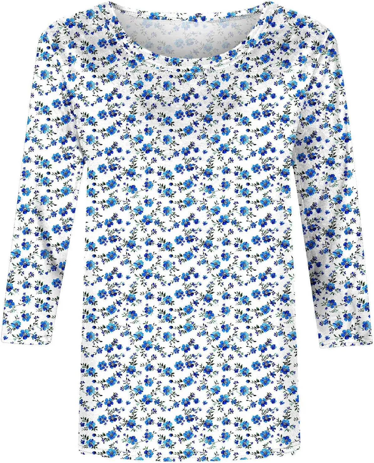 Womens Tops Dressy Casual 3/4 Sleeve Round Neck Shirts Floral Printed Tunic Tee Shirts Cute Loose Fit Blouses Fashion