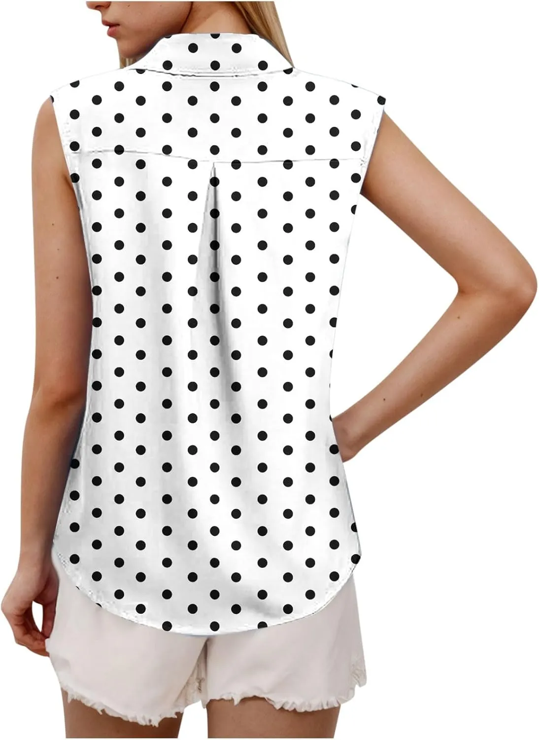 Womens Trendy Blouses Sleeveless Turndown Collar Button Up Printed Shirts Business Casual Loose Work Tunic Tops