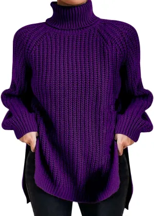 Women's Turtleneck Pullover Sweaters 2024 Slouchy Ribbed Knit Chunky Sweater Fall Winter Soft Classic Tops
