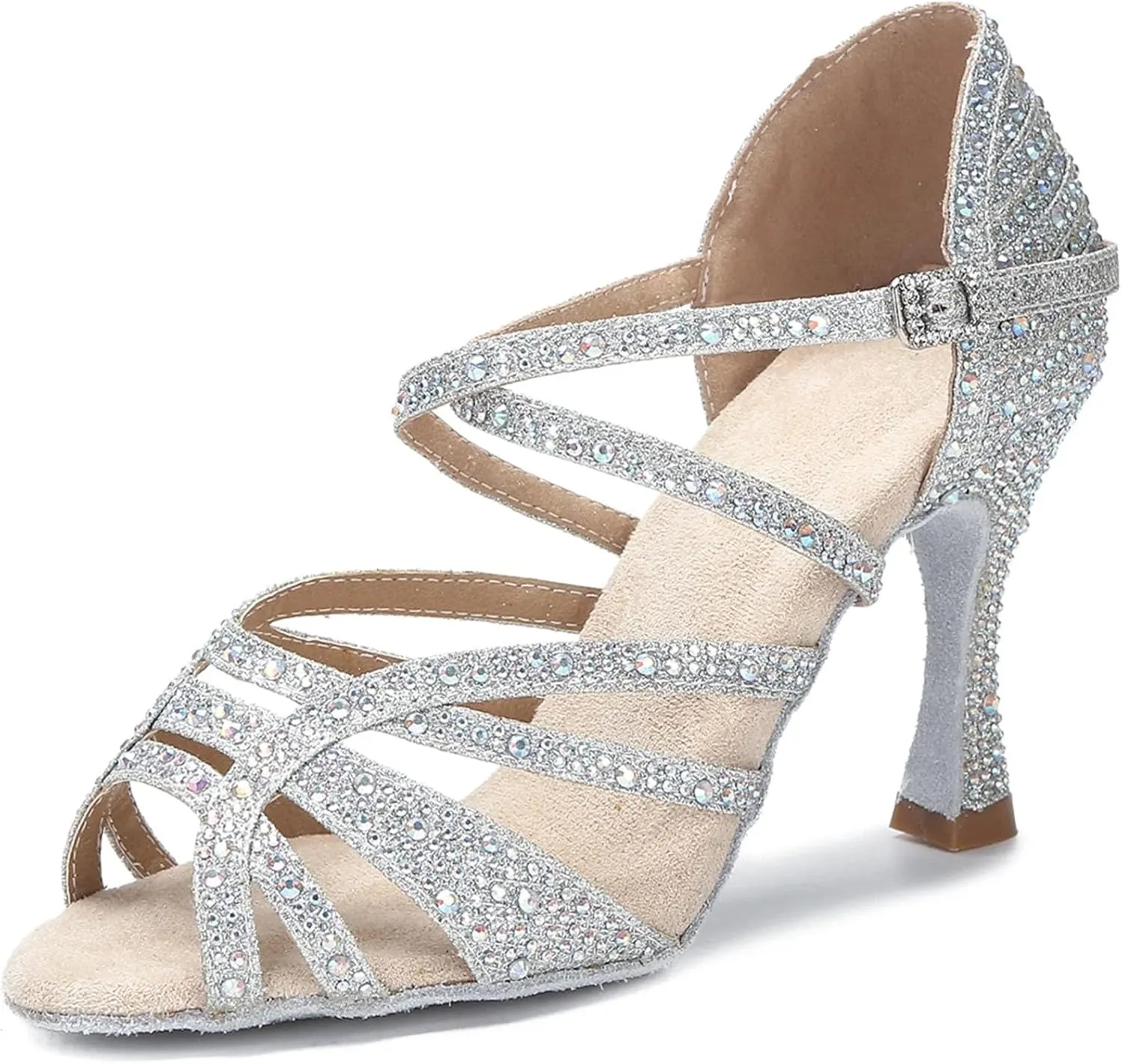 Women's Wedding Dance Sandals - Rhinestone Ballroom Latin High Heels, 5CM/2Inch Heel Height