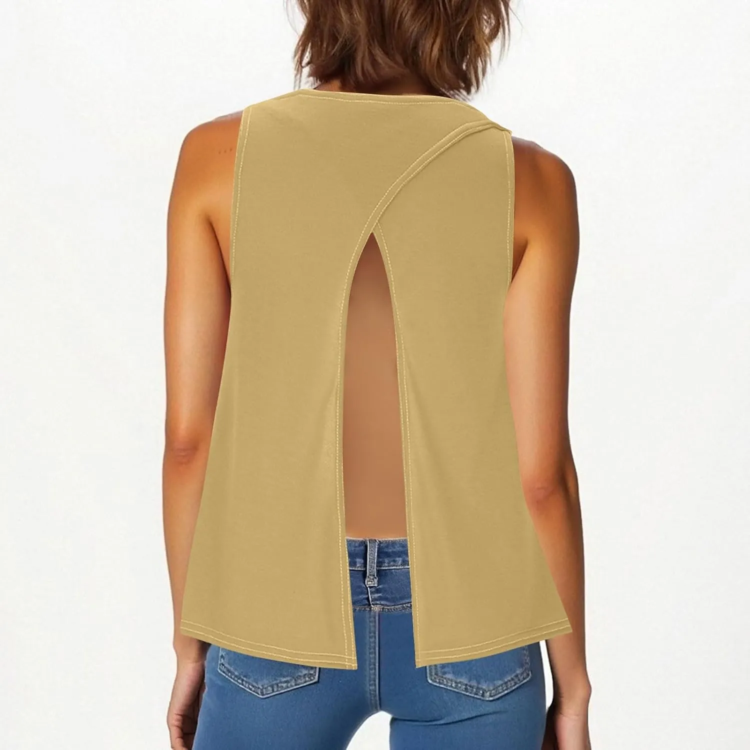 Women's Workout Tank Tops Casual Sleeveless Round Neck Loose Tee Shirt Solid Color Flowy Hem Summer Going Out Vest