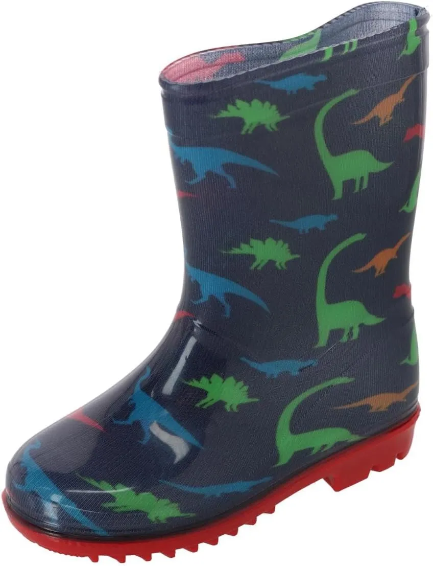 Wootie Toddler Boy's Dinosaur Waterproof Rain Boots, 5, Black