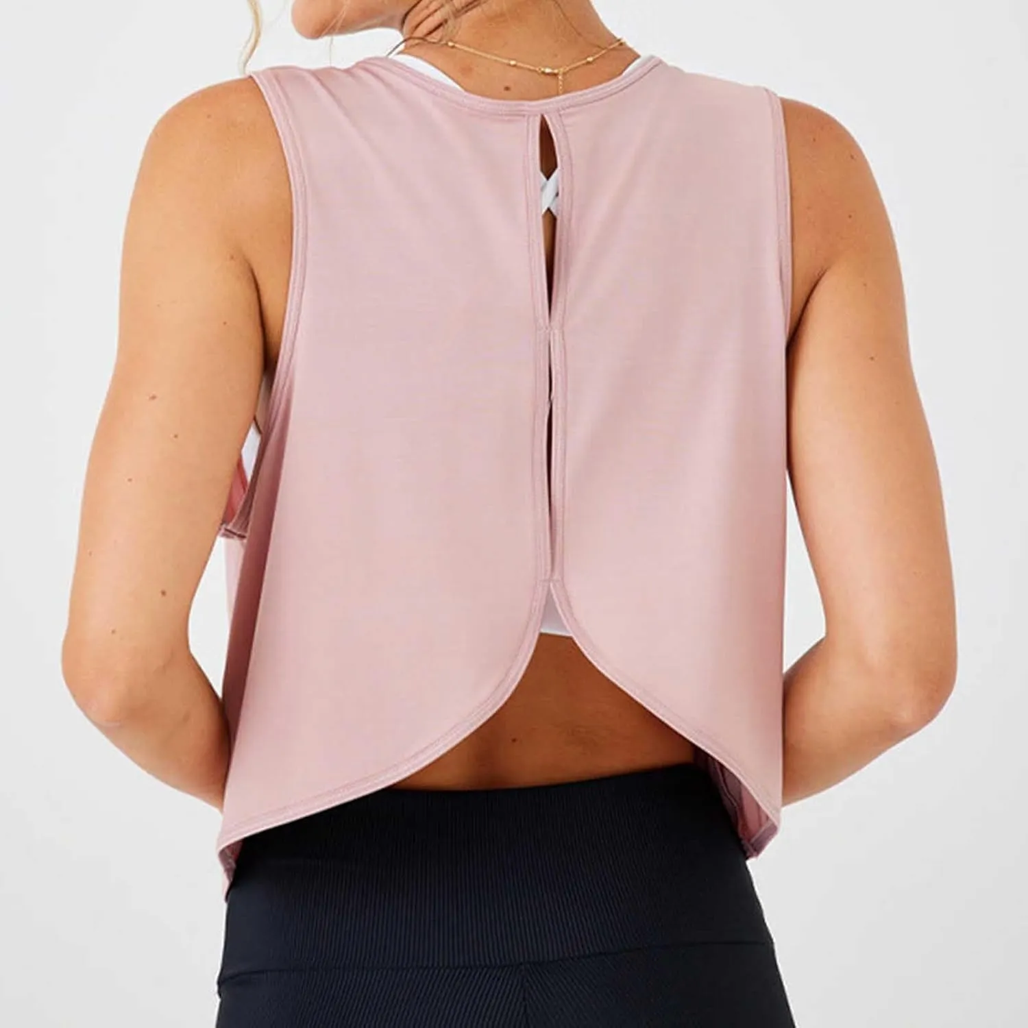 Workout Crop Tops for Women Open Back Athletic Gym Yoga Tank Top Loose Fit Casual Cropped T-Shirts Sports Coverups