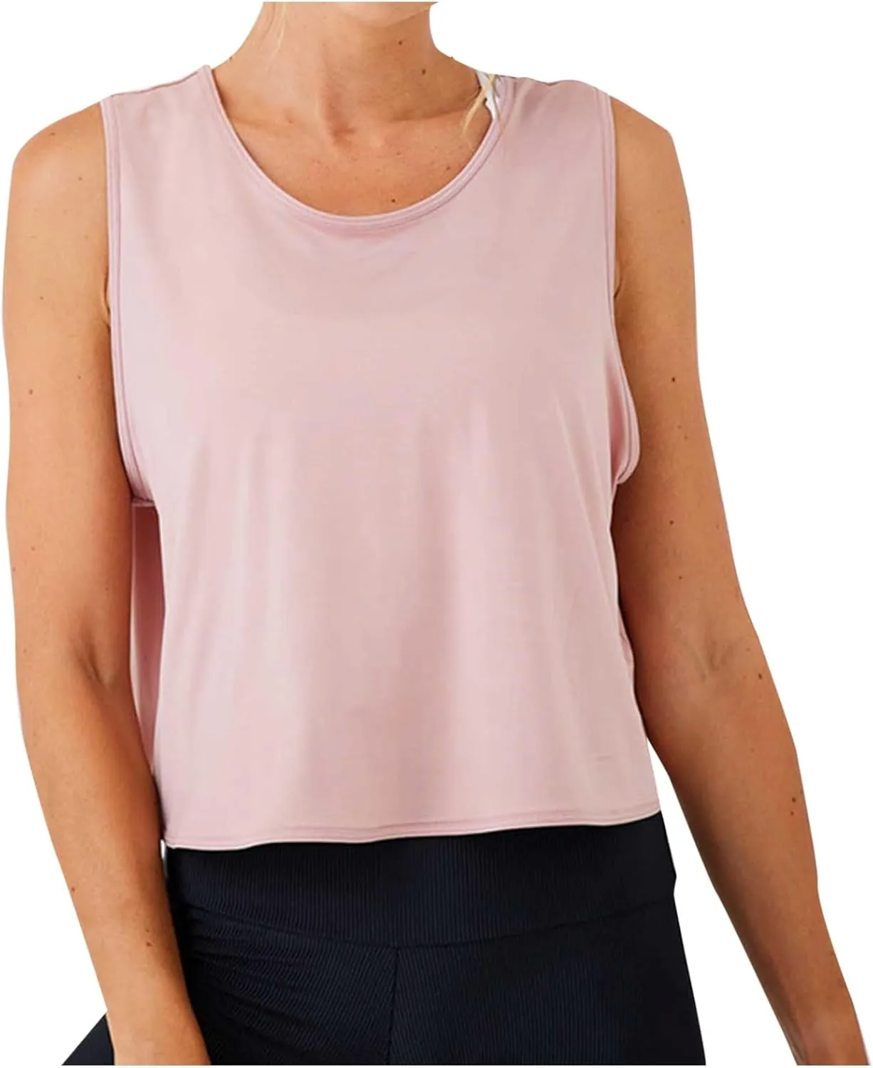 Workout Crop Tops for Women Open Back Athletic Gym Yoga Tank Top Loose Fit Casual Cropped T-Shirts Sports Coverups