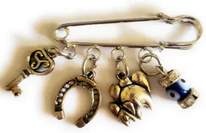 worldmartshopping Silver Tone Evil Eye Protection Safety Pin Brooch - 4 Pendants