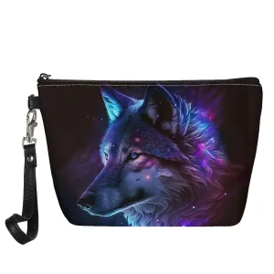 Xhuibop Galaxy Wolf Cosmetic Bag for Women Casual Toiletry Bag Small Makeup Bag for Teen Girls Pencil Clutch Bag Leather Cosmetic Pouch Ladies Holiday Gifts
