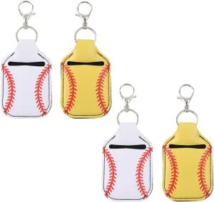 Ximimark 4pc Hand Sanitizer Holder Keychain For Backpack Travel Size PU Leather Baseball Softball Basketball Football Travel Bottle Cover Key Chain