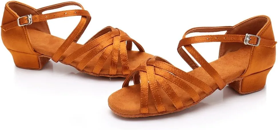 YKXLM Women's Satin Latin Dance Shoes Ballroom Salsa Tango Professional Performance Practice Dancing Shoes, Model WH1202