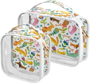 ZZKKO Clear Makeup Bags Funny Animals Dog Childish Travel Toiletry Bag Makeup Pouch Portable Transparent Waterproof Cosmetic Bag with Zipper & Handle for Women Men 2 Pack