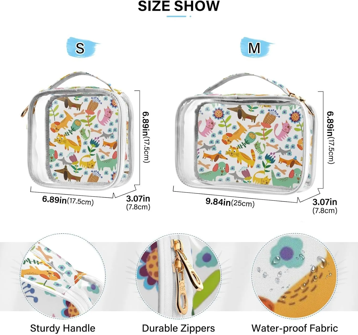ZZKKO Clear Makeup Bags Funny Animals Dog Childish Travel Toiletry Bag Makeup Pouch Portable Transparent Waterproof Cosmetic Bag with Zipper & Handle for Women Men 2 Pack