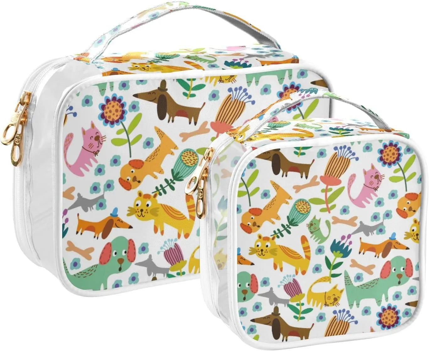 ZZKKO Clear Makeup Bags Funny Animals Dog Childish Travel Toiletry Bag Makeup Pouch Portable Transparent Waterproof Cosmetic Bag with Zipper & Handle for Women Men 2 Pack