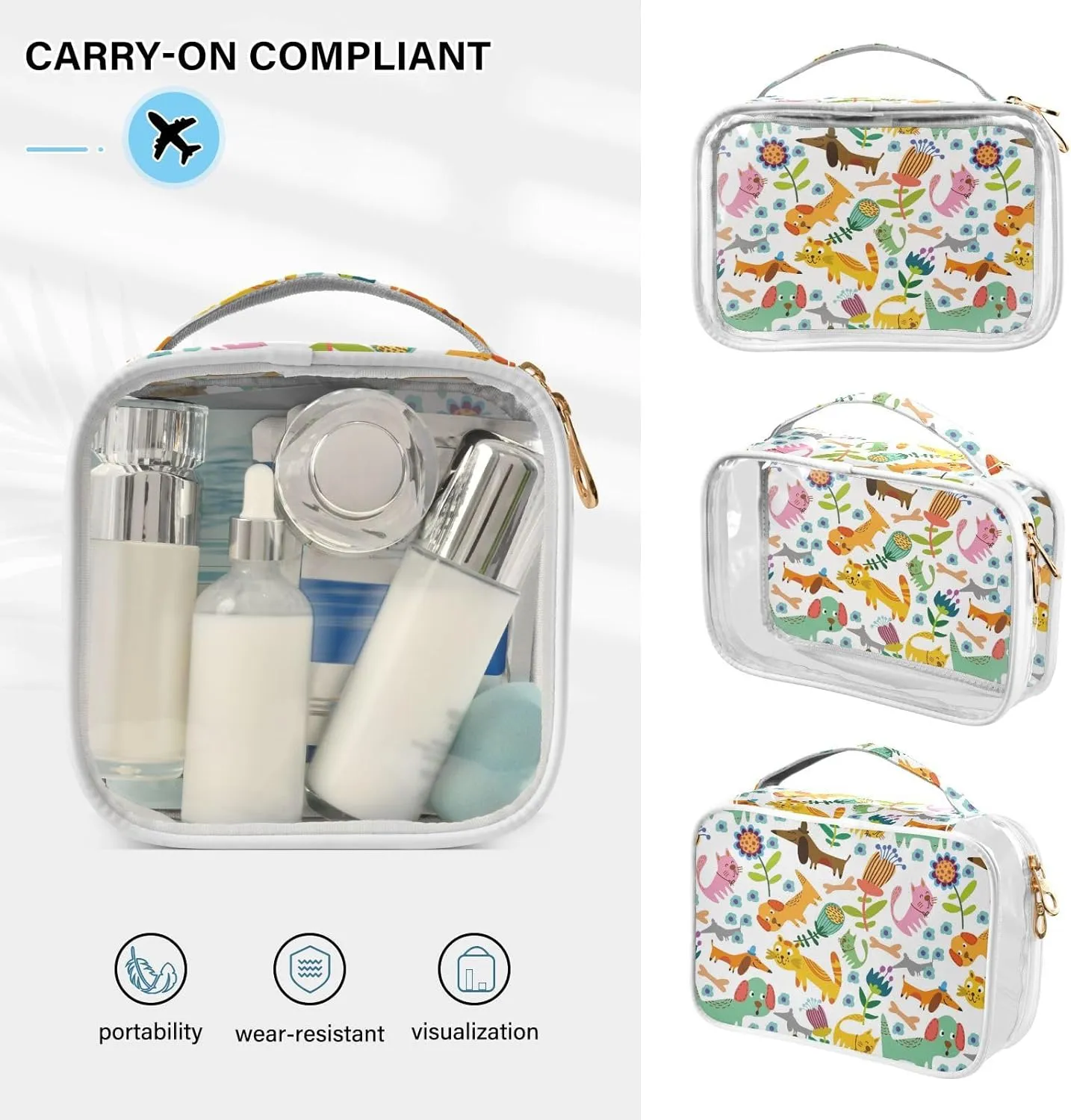 ZZKKO Clear Makeup Bags Funny Animals Dog Childish Travel Toiletry Bag Makeup Pouch Portable Transparent Waterproof Cosmetic Bag with Zipper & Handle for Women Men 2 Pack